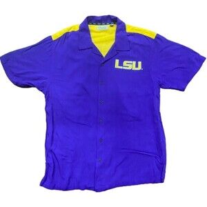 Chiliwear Vintage LSU Tigers Purple Yellow Rayon Button Down Shirt Large